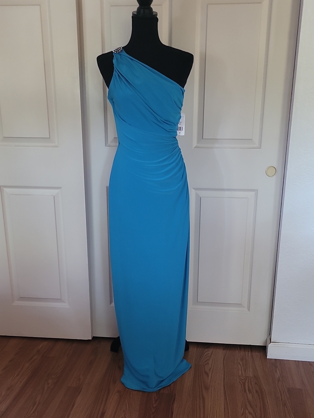 Ralph Lauren One-Shoulder Turquoise Evening Gown Embellished Size 2 New With Tag